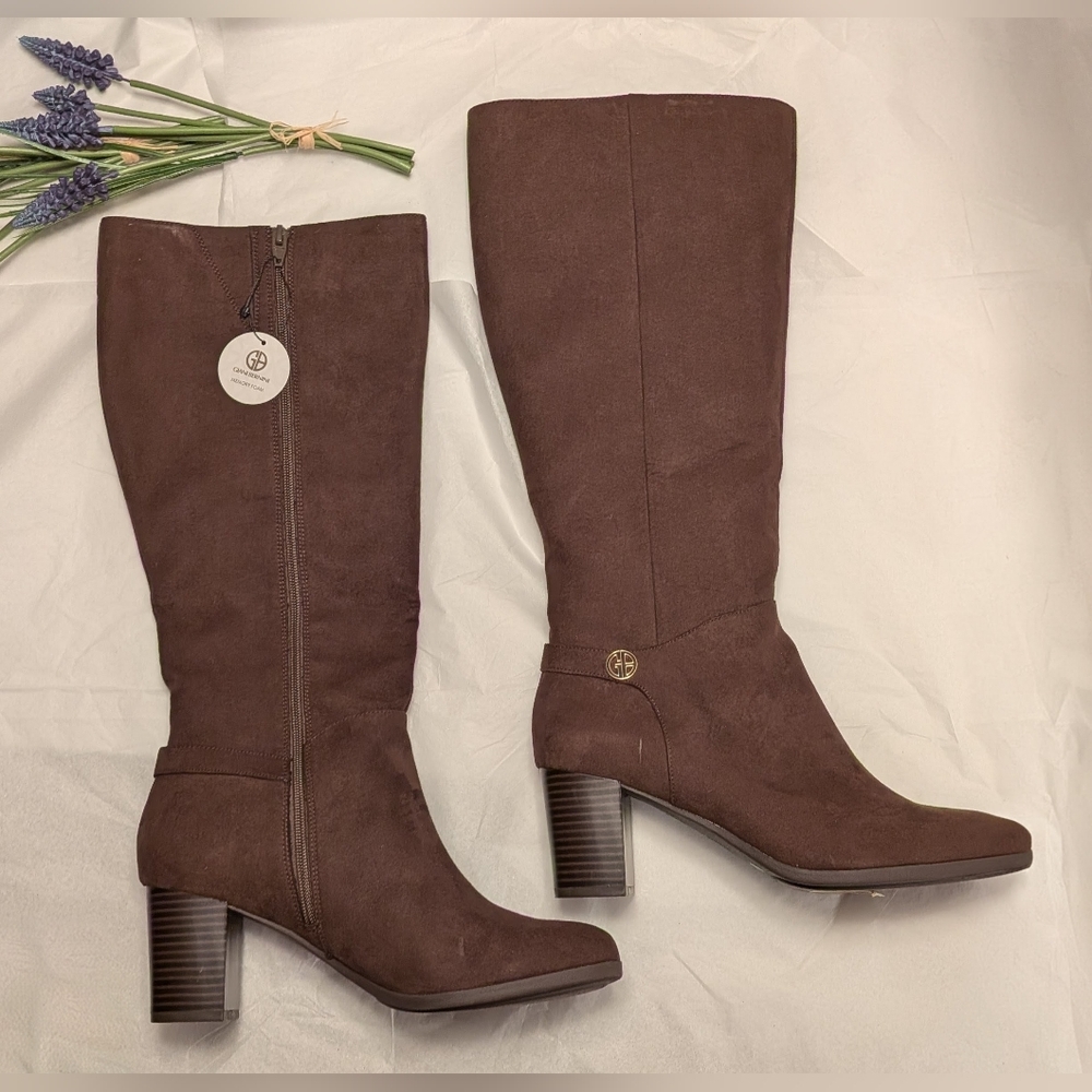 Giani Bernini Womens Adonnys Knee-High Boots | Chocolate Micro | 11M WIDE CALF - Picture 2 of 5